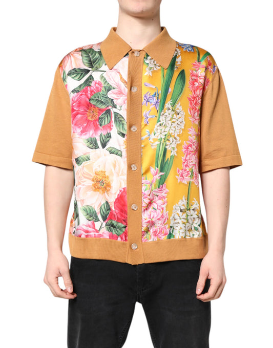 Dolce &amp; Gabbana Brown Floral Collared Short Sleeve T-shirt