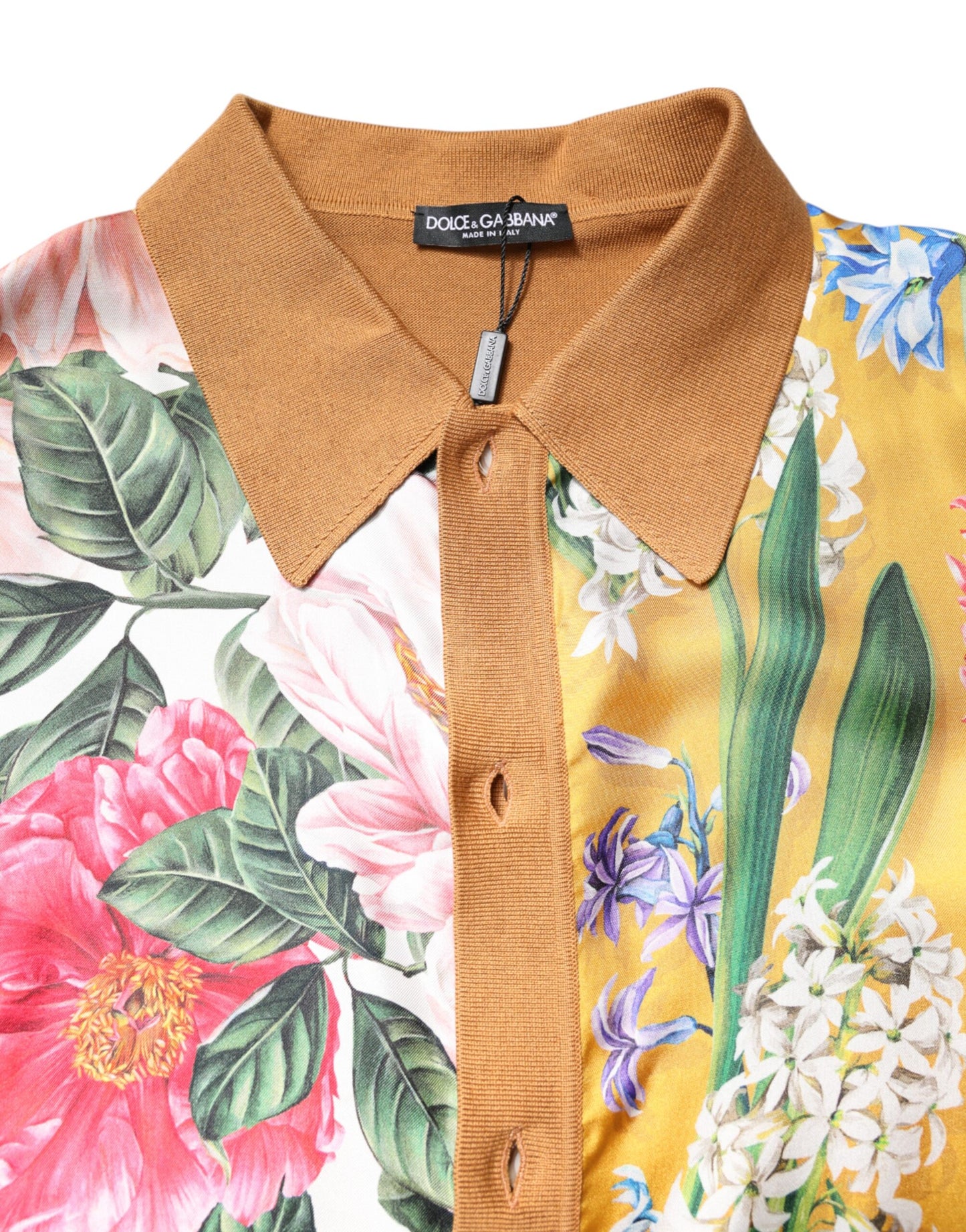 Dolce &amp; Gabbana Brown Floral Collared Short Sleeve T-shirt