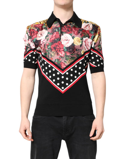 Dolce &amp; Gabbana Black Floral Collared Short Sleeve T-shirt