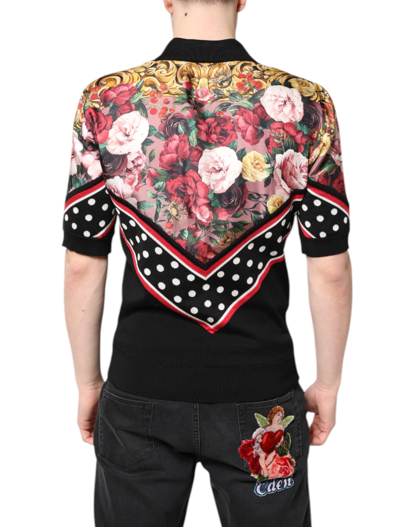 Dolce &amp; Gabbana Black Floral Collared Short Sleeve T-shirt