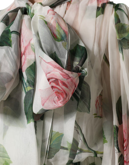 Dolce &amp; Gabbana – Langes Maxikleid mit Blumenmuster und Rosen in Weiß