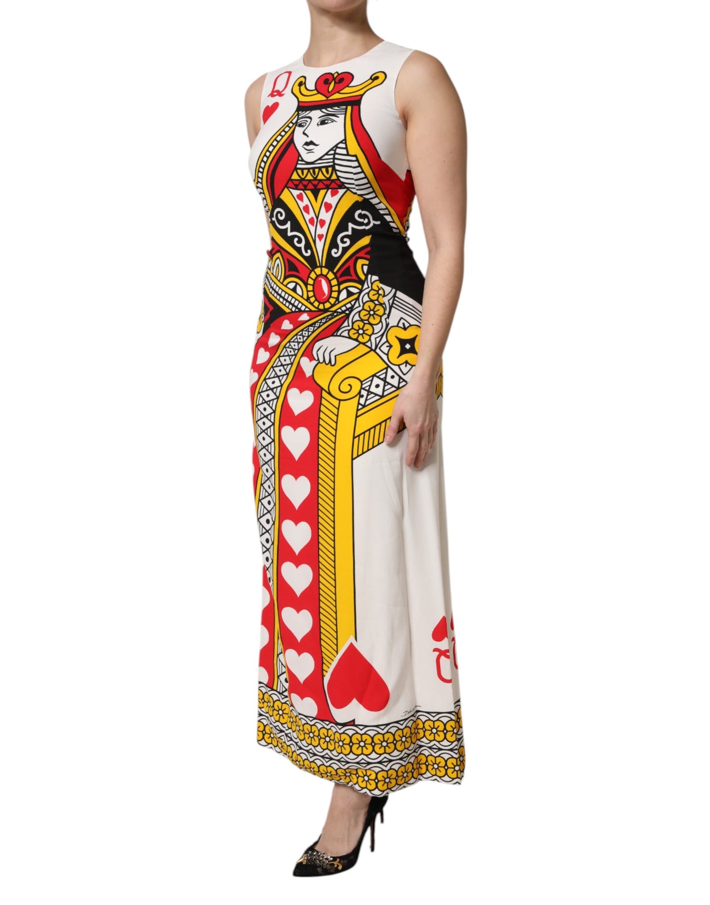 Dolce &amp; Gabbana Weißes, ärmelloses Maxikleid „Queen of Hearts“