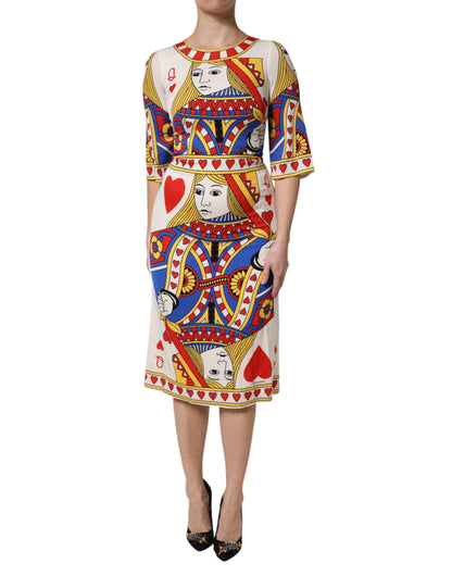 Dolce &amp; Gabbana – Weißes, kurzärmliges Midikleid „Queen of Heart“