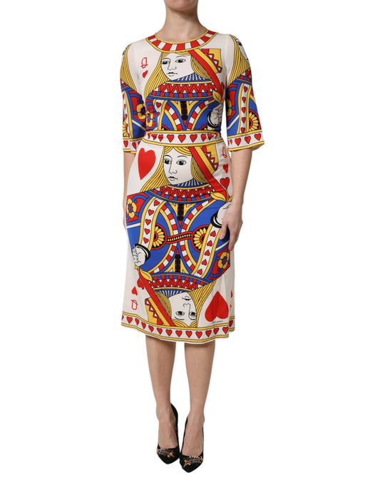 Dolce &amp; Gabbana – Weißes, kurzärmliges Midikleid „Queen of Heart“