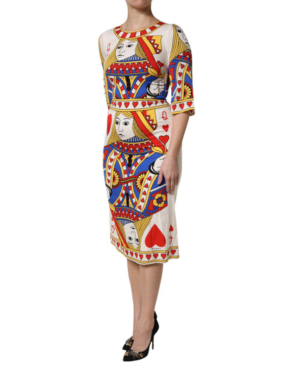 Dolce &amp; Gabbana – Weißes, kurzärmliges Midikleid „Queen of Heart“