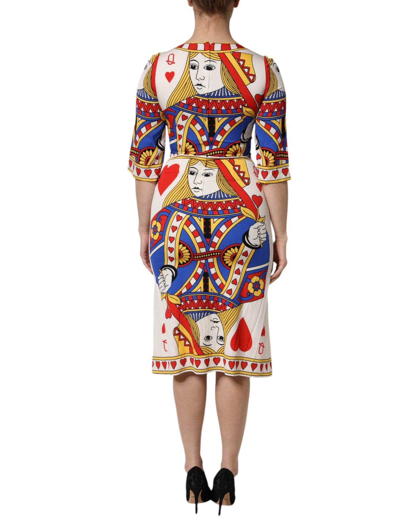 Dolce &amp; Gabbana – Weißes, kurzärmliges Midikleid „Queen of Heart“