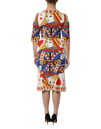 Dolce &amp; Gabbana – Weißes, kurzärmliges Midikleid „Queen of Heart“
