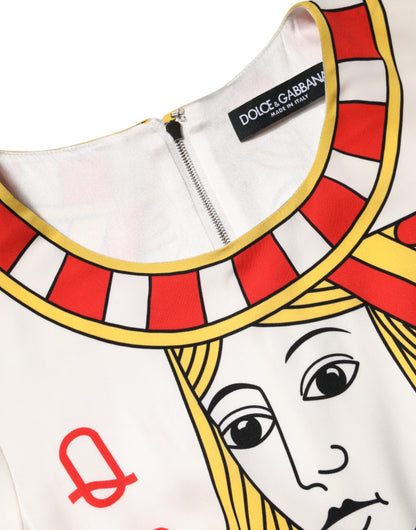 Dolce &amp; Gabbana – Weißes, kurzärmliges Midikleid „Queen of Heart“
