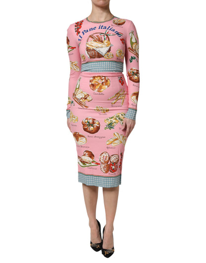 Dolce &amp; Gabbana – Figurbetontes Midikleid mit Gebäck-Print in Rosa