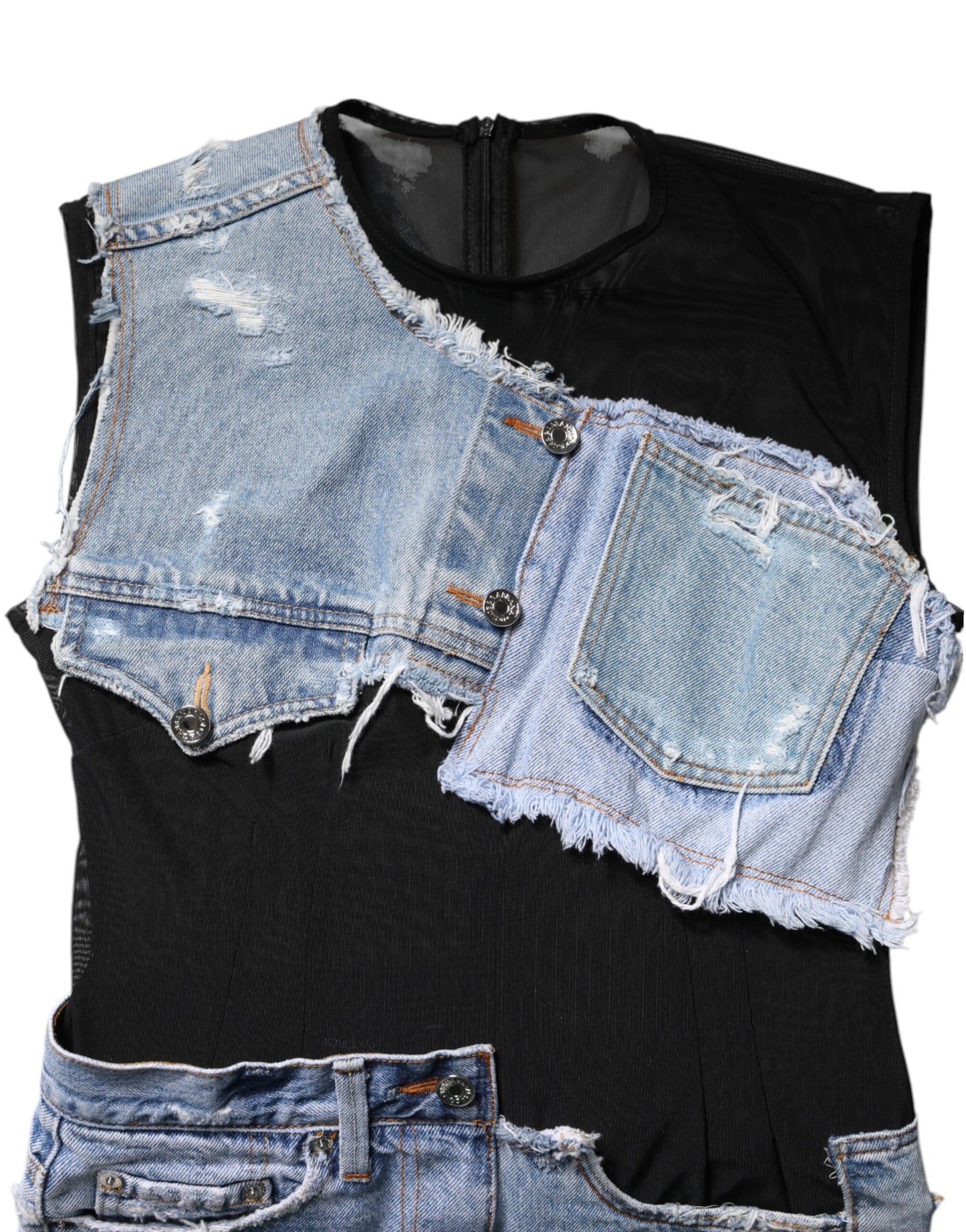 Dolce &amp; Gabbana Schwarz-blaues ärmelloses Jeans-Minikleid