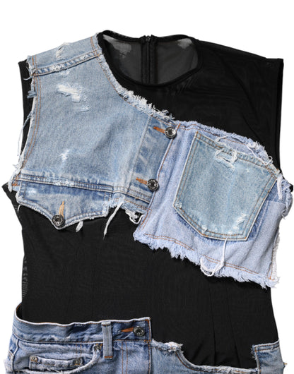 Dolce &amp; Gabbana Schwarz-blaues ärmelloses Jeans-Minikleid