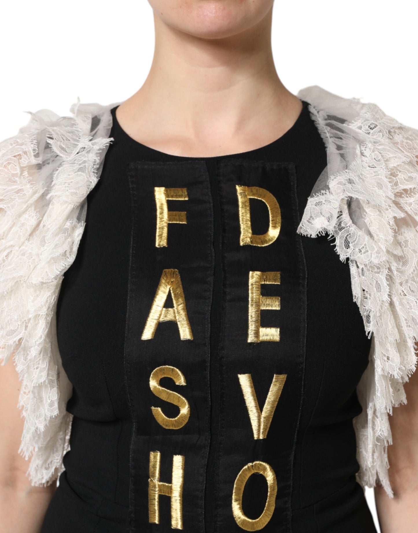 Dolce &amp; Gabbana – Schwarzes, verziertes Minikleid „Fashion Devotion“