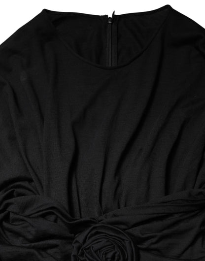 Dolce &amp; Gabbana – Schwarzes, langärmliges Etui-Midikleid aus Wolle