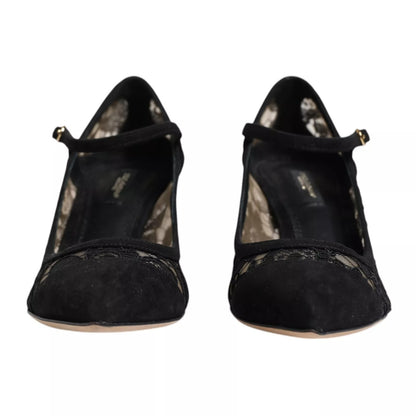 Dolce &amp; Gabbana – Schwarze Mary Jane-Pumps mit Spitze von Taormina