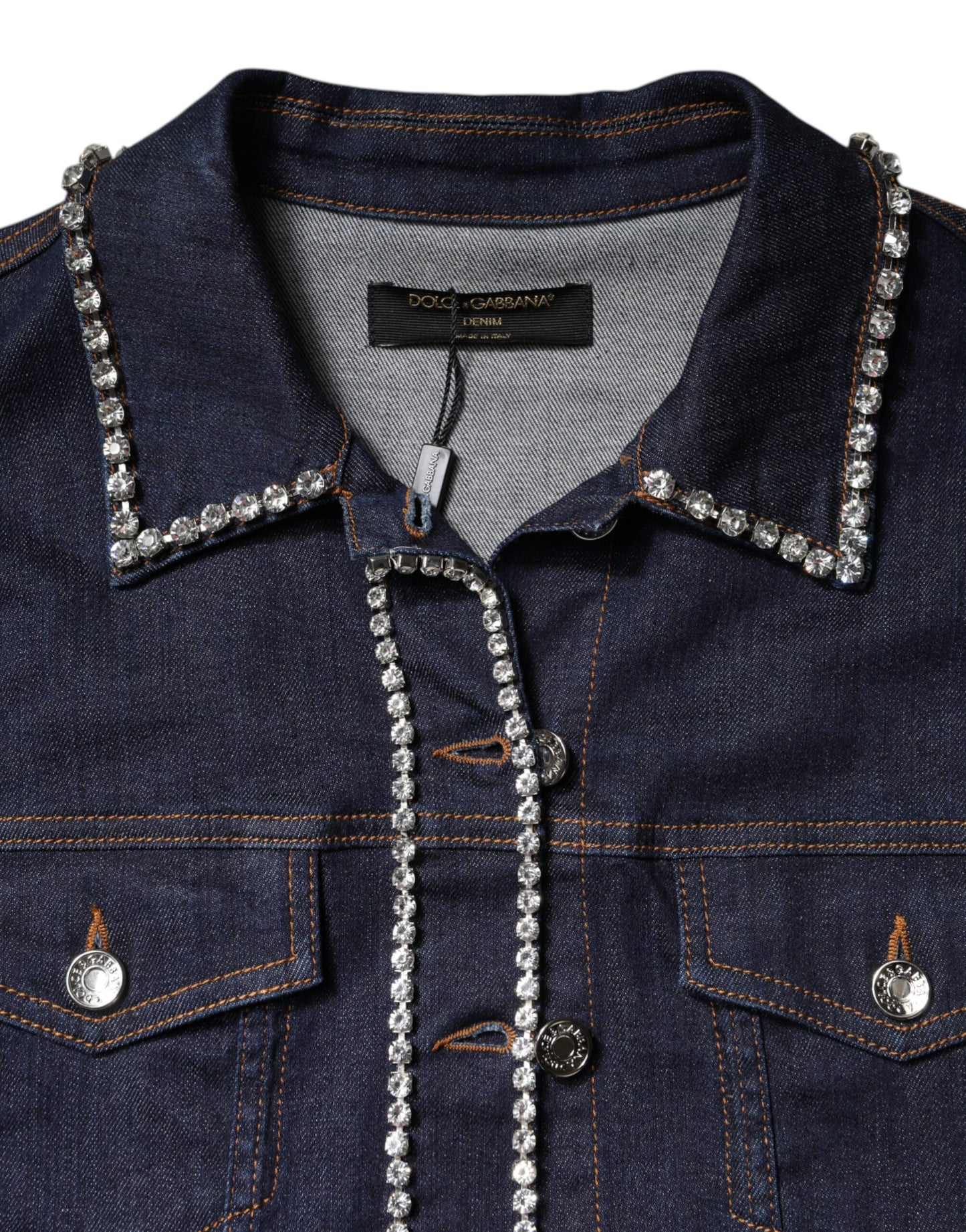 Dolce &amp; Gabbana – Blaue Denim-Baumwolljacke mit Kristallverzierung