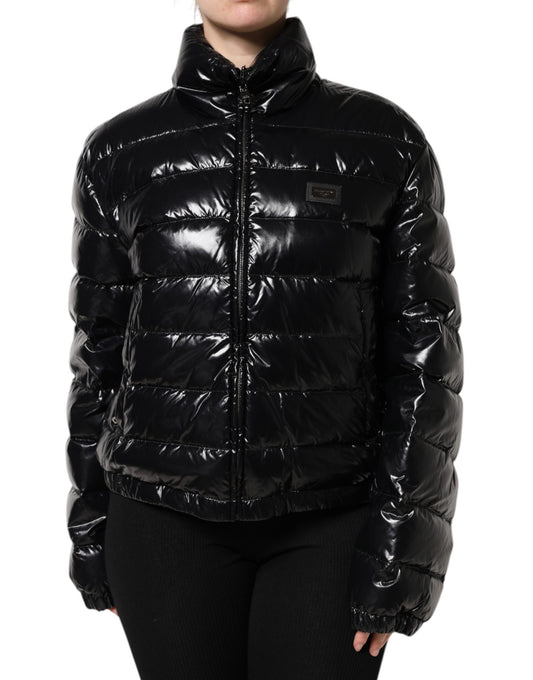 Dolce &amp; Gabbana – Pufferjacke mit durchgehendem Reißverschluss und schwarzem Logo-Schild