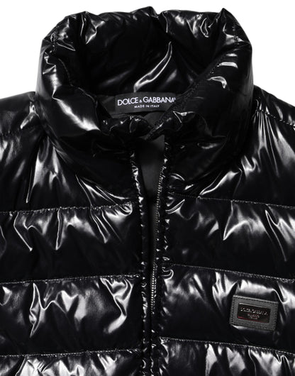 Dolce &amp; Gabbana – Pufferjacke mit durchgehendem Reißverschluss und schwarzem Logo-Schild