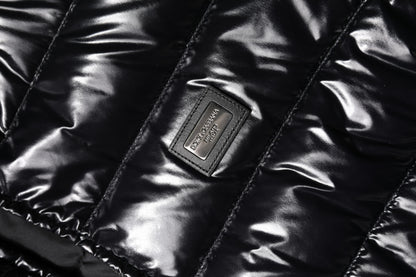 Dolce &amp; Gabbana – Pufferjacke mit durchgehendem Reißverschluss und schwarzem Logo-Schild