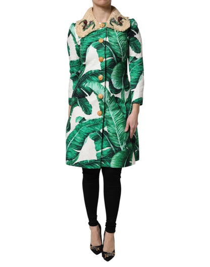 Dolce &amp; Gabbana – Trenchcoat-Jacke mit mehrfarbigem Blattdruck und Verzierung
