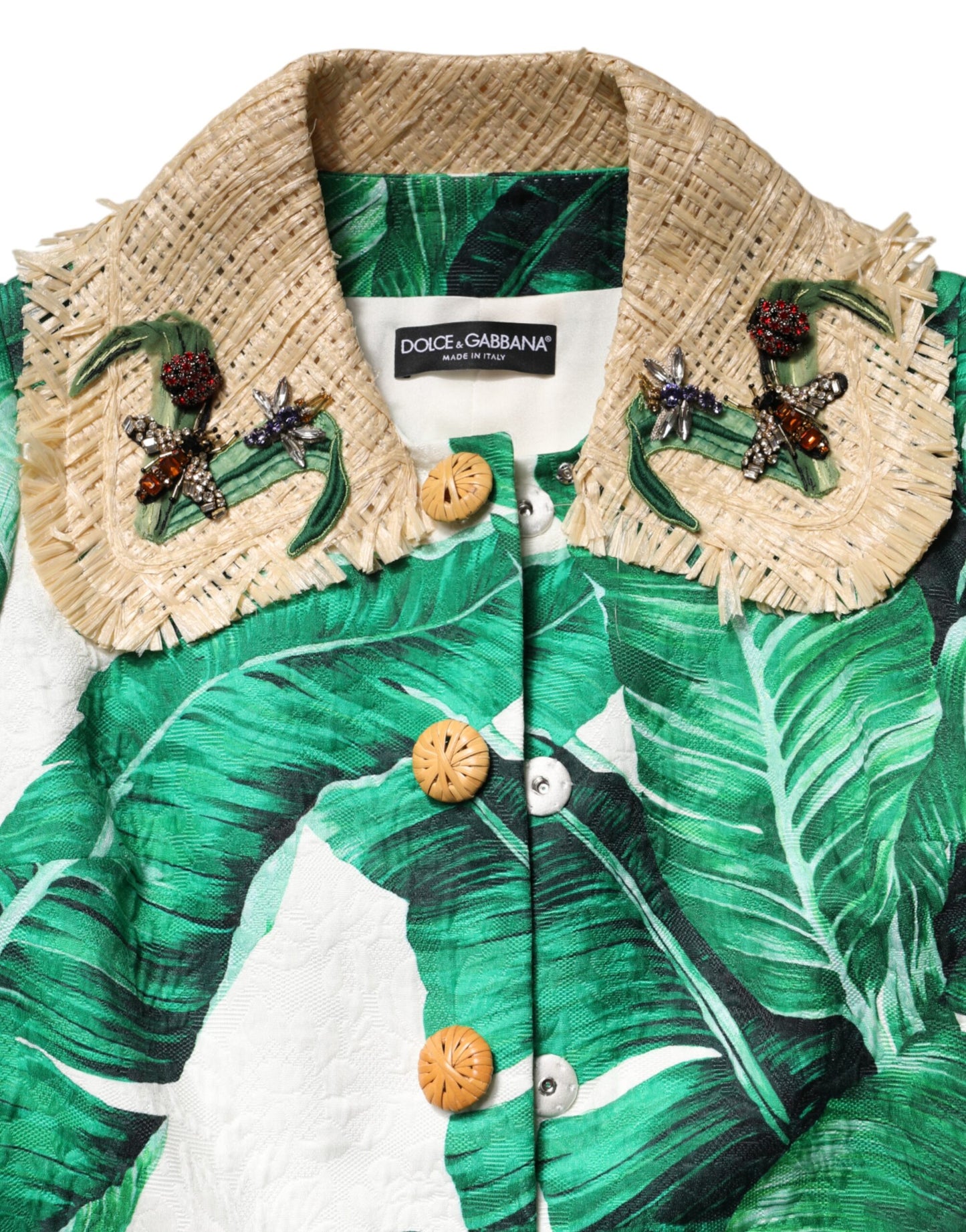 Dolce &amp; Gabbana – Trenchcoat-Jacke mit mehrfarbigem Blattdruck und Verzierung