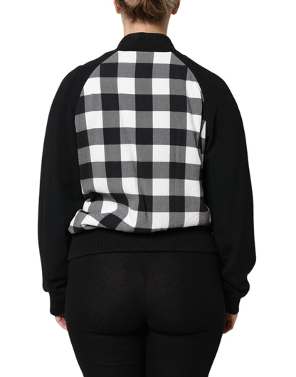 Dolce &amp; Gabbana – Schwarz-weiß karierte Button-Down-Jacke mit Blumenmuster