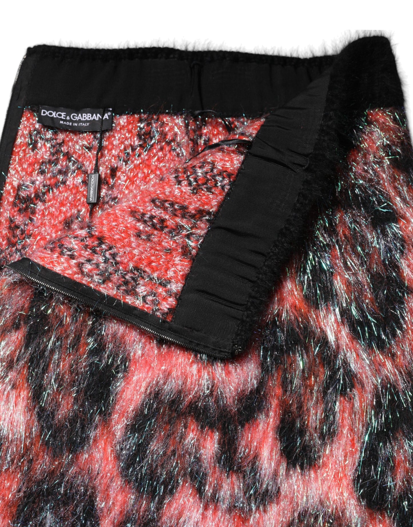 Dolce &amp; Gabbana Mehrfarbiger Minirock aus Plüsch mit hoher Taille