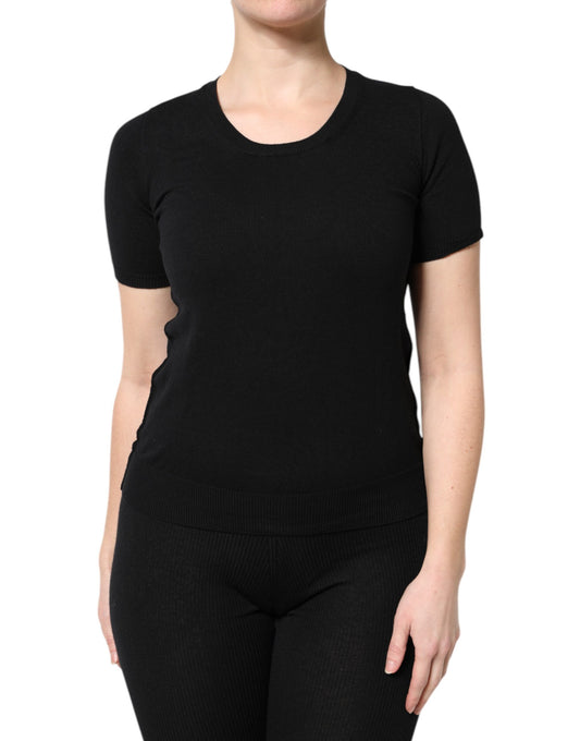 Dolce &amp; Gabbana – Schwarzes, kurzärmliges T-Shirt aus Baumwolle mit Rundhalsausschnitt