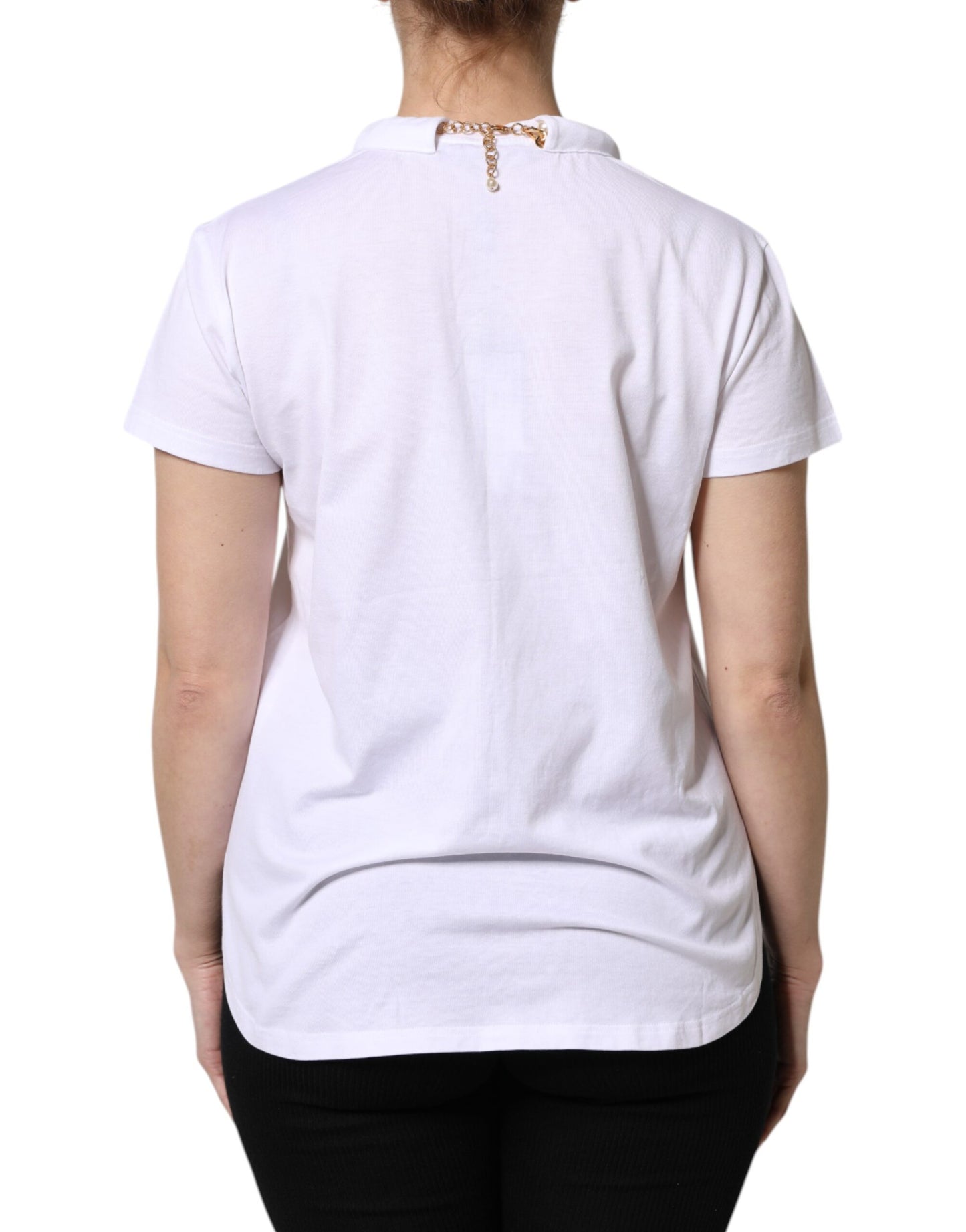 Dolce &amp; Gabbana Weißes T-Shirt aus Baumwolle mit Rundhalsausschnitt und Perlenkette