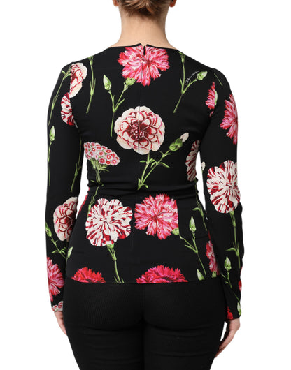 Dolce &amp; Gabbana Schwarzes, langärmliges Blusentop für Damen mit Blumenmuster