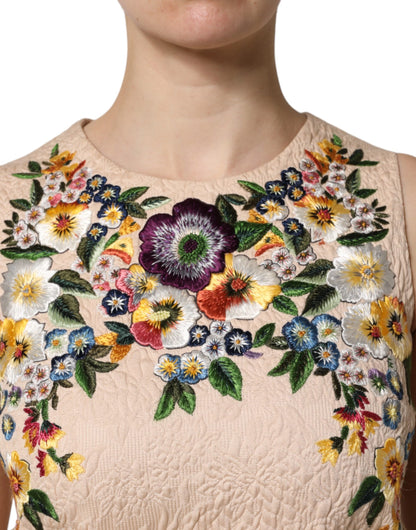 Dolce &amp; Gabbana Beiges ärmelloses Tanktop mit Blumenstickerei
