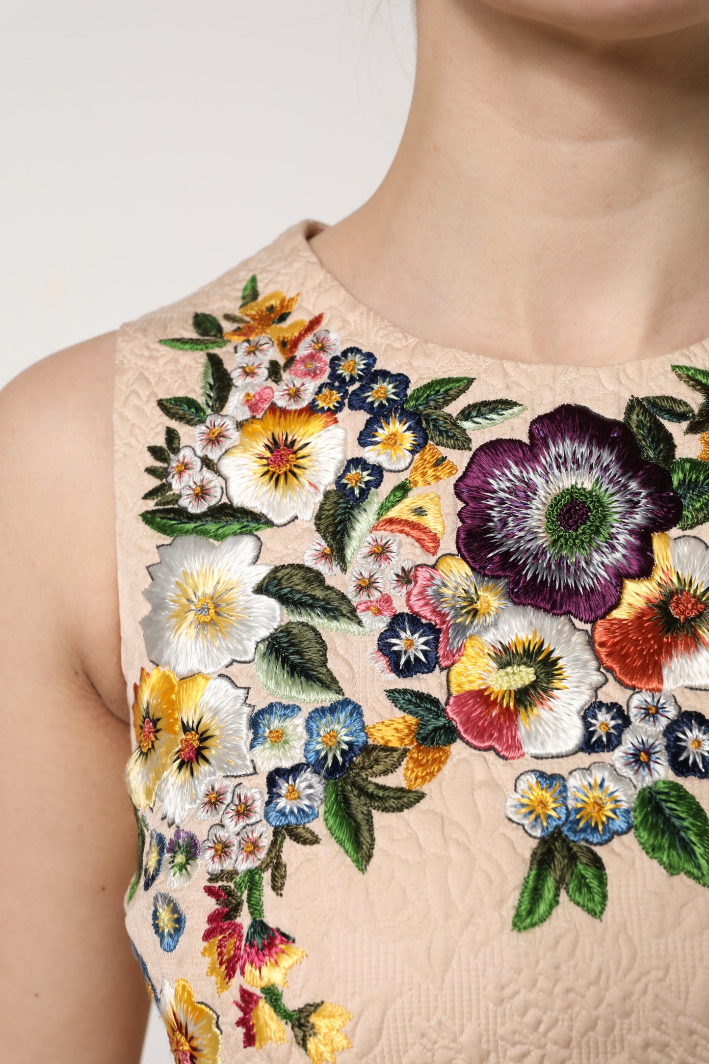 Dolce &amp; Gabbana Beiges ärmelloses Tanktop mit Blumenstickerei