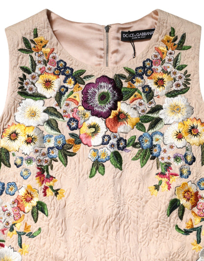 Dolce &amp; Gabbana Beiges ärmelloses Tanktop mit Blumenstickerei