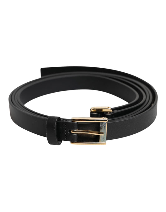 Dolce &amp; Gabbana Black Classic Gold Metal Logo Buckle Belt