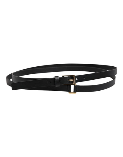 Dolce &amp; Gabbana Black Classic Gold Metal Logo Buckle Belt