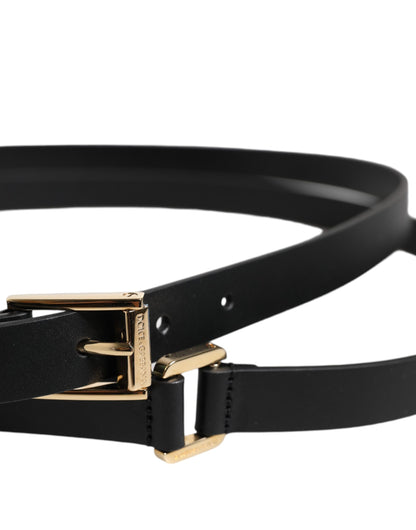 Dolce &amp; Gabbana Black Classic Gold Metal Logo Buckle Belt