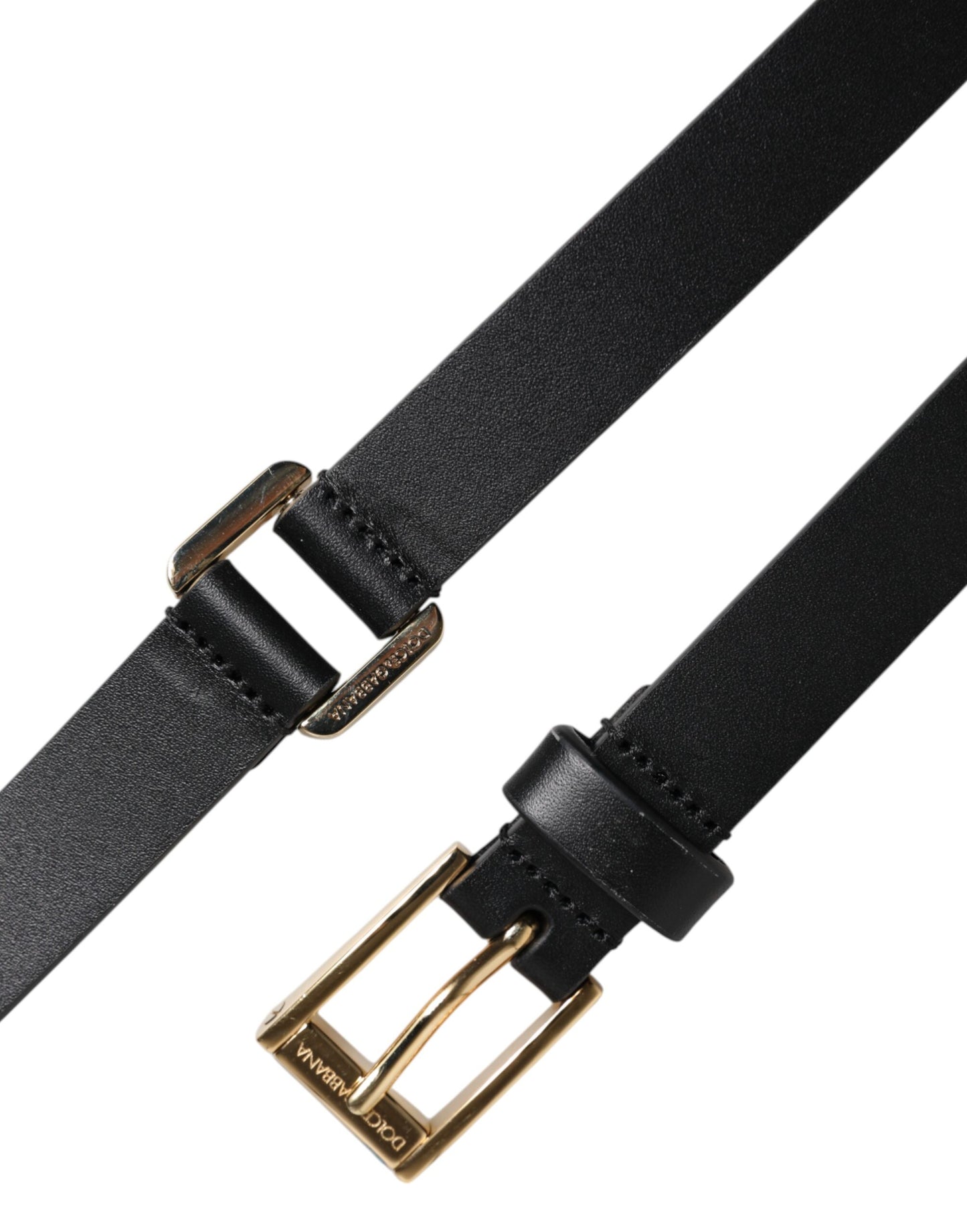 Dolce &amp; Gabbana Black Classic Gold Metal Logo Buckle Belt