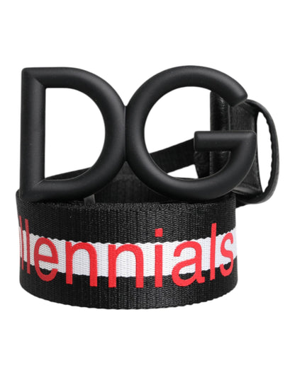 Dolce &amp; Gabbana Black Polyester Logo Print DG Buckle Belt