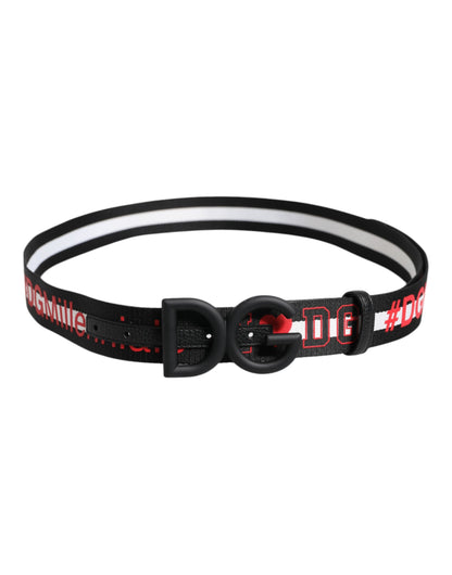 Dolce &amp; Gabbana Black Polyester Logo Print DG Buckle Belt