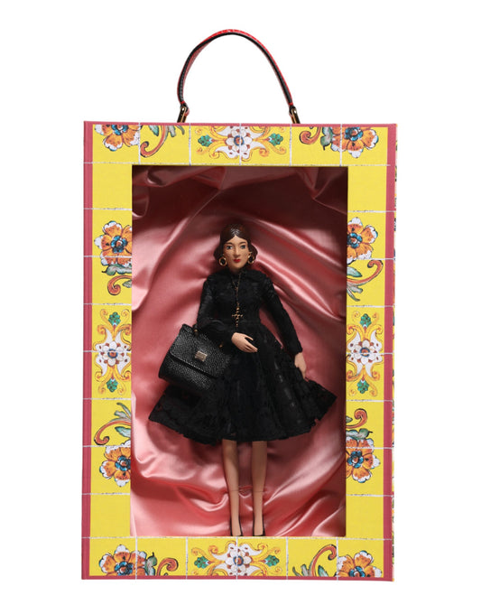Dolce &amp; Gabbana Schwarzes Kleid Keramik Porzellan Mode Leder Sicily Dolls