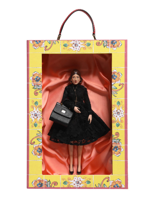 Dolce &amp; Gabbana Schwarzes Kleid Keramik Porzellan Mode Leder Sicily Dolls