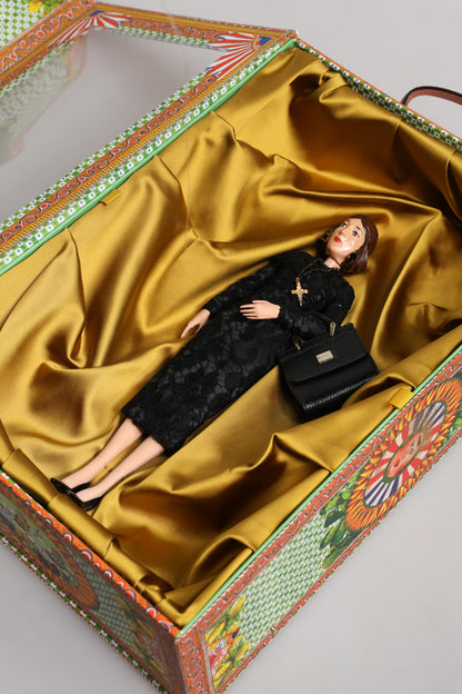 Dolce &amp; Gabbana Schwarzes Kleid Keramik Porzellan Mode Leder Sicily Dolls