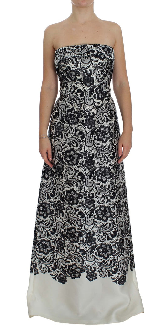 Dolce &amp; Gabbana – Weißes Maxikleid aus Seidenkorsett mit Blumenspitze