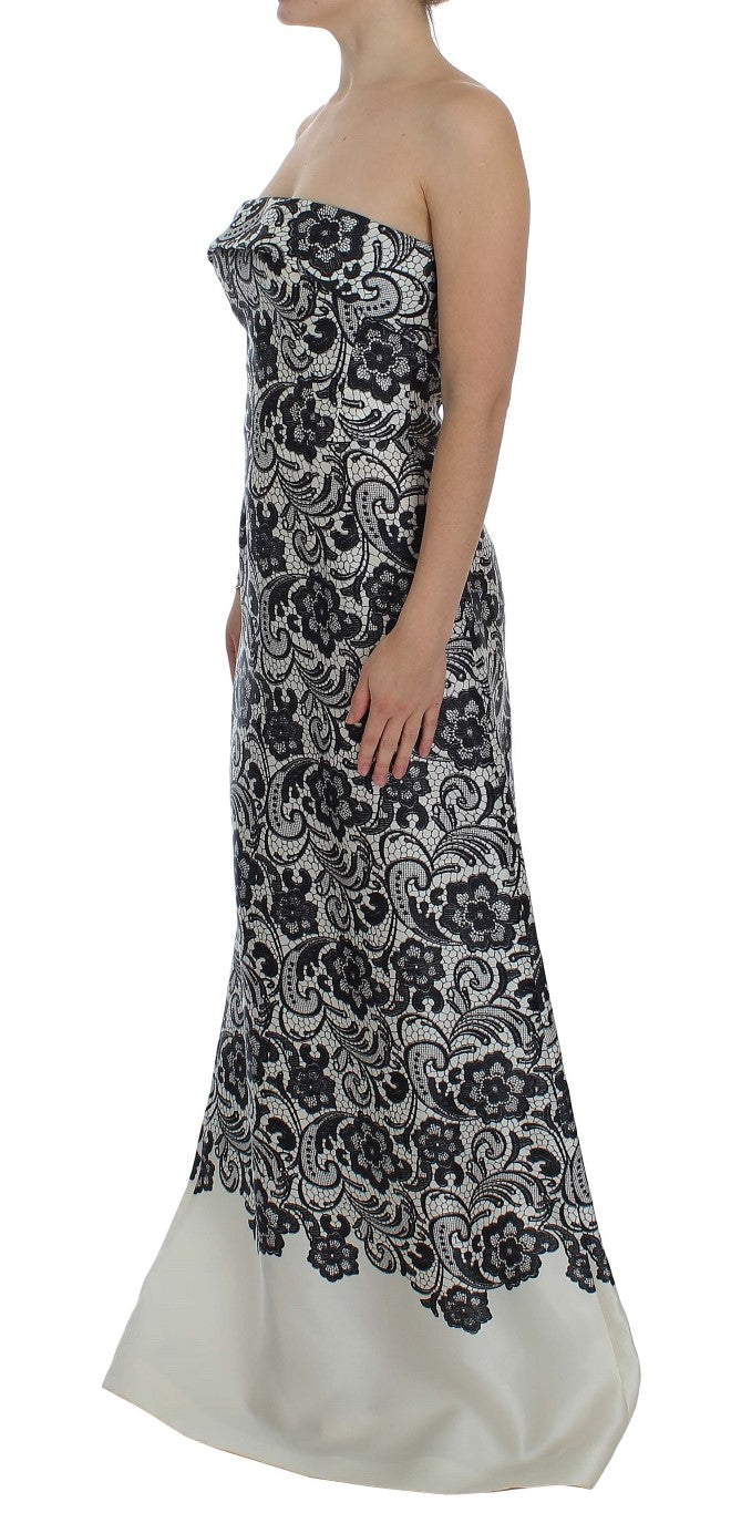 Dolce &amp; Gabbana – Weißes Maxikleid aus Seidenkorsett mit Blumenspitze