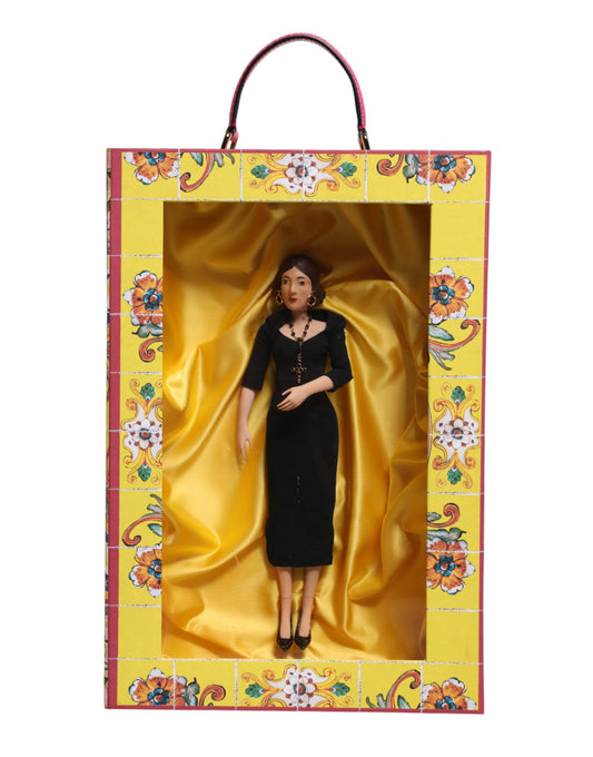 Dolce &amp; Gabbana Schwarzes Kleid Keramik Porzellan Mode Leder Sicily Dolls
