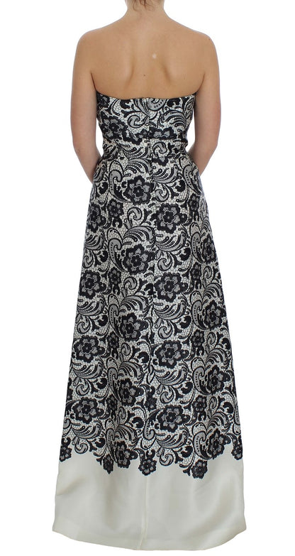 Dolce &amp; Gabbana – Weißes Maxikleid aus Seidenkorsett mit Blumenspitze