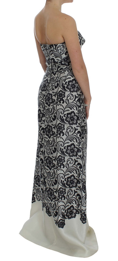 Dolce &amp; Gabbana – Weißes Maxikleid aus Seidenkorsett mit Blumenspitze