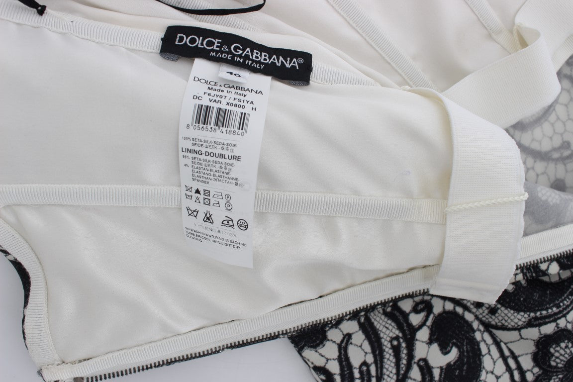 Dolce &amp; Gabbana – Weißes Maxikleid aus Seidenkorsett mit Blumenspitze
