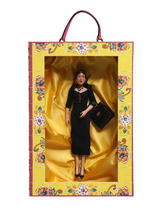 Dolce &amp; Gabbana Schwarzes Kleid Keramik Porzellan Mode Leder Sicily Dolls