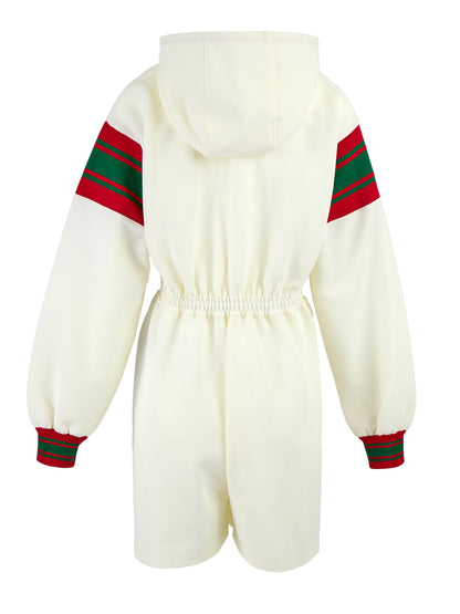 Cremefarbener Trainingsanzug aus Polyester mit Kapuze und Logo von Gucci
