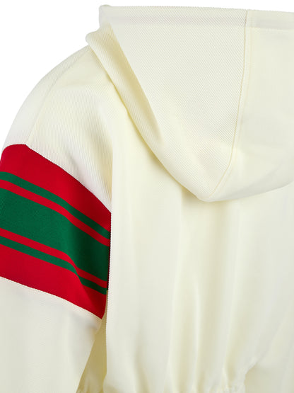 Cremefarbener Trainingsanzug aus Polyester mit Kapuze und Logo von Gucci